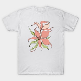 Holiday gift. Funny art print, beautiful illustration, print with pink flower. Happy holiday present. Orchid. T-Shirt
